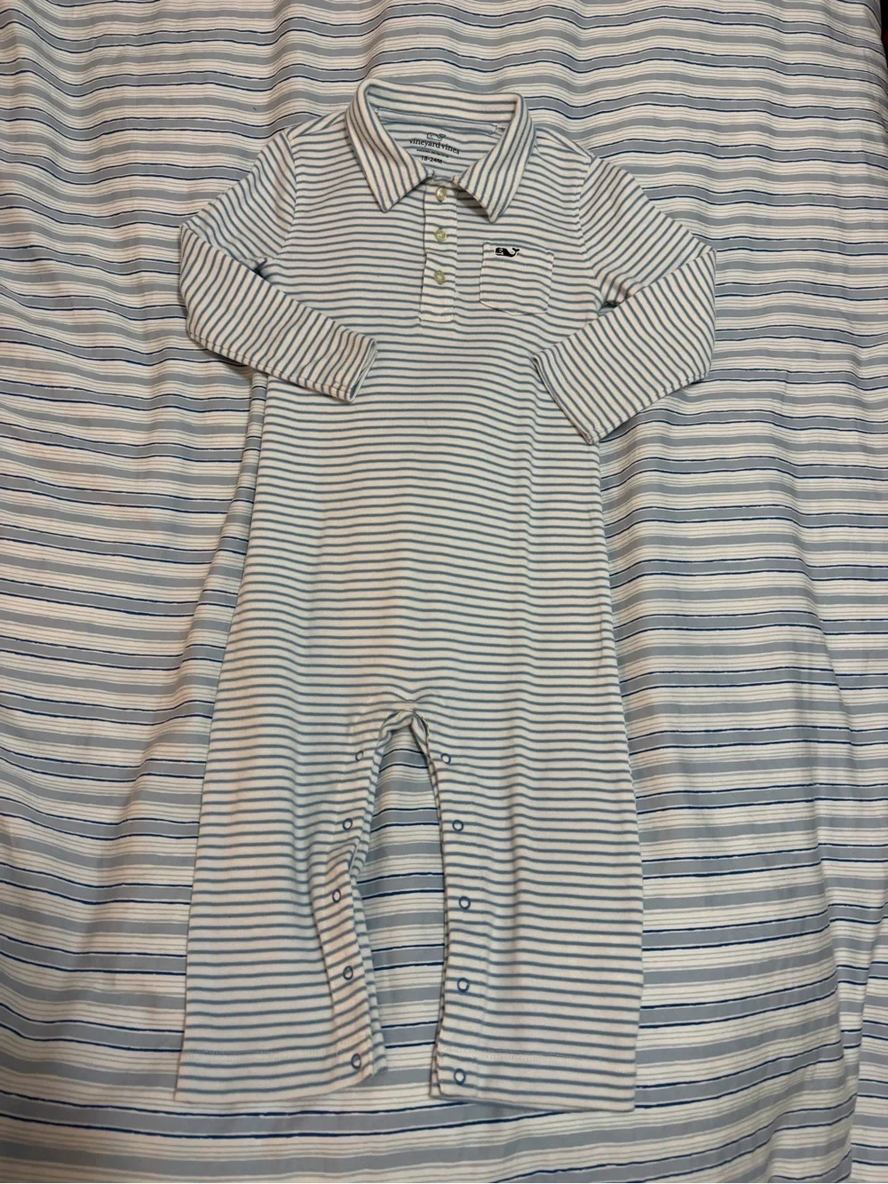 Vineyard Vines Light Blue & White Striped Long-Sleeve Polo